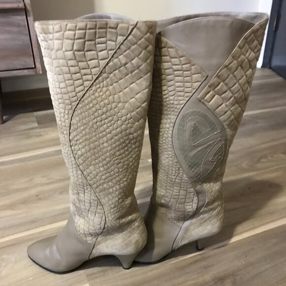 Vero Cuoio Ladies Cream Leather Boots Size 4.5 - Picture 4 of 7